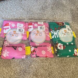 Lot of 3 pajama sets festive pink, red, green holiday (size 6-12m, 12-18m, 3y)